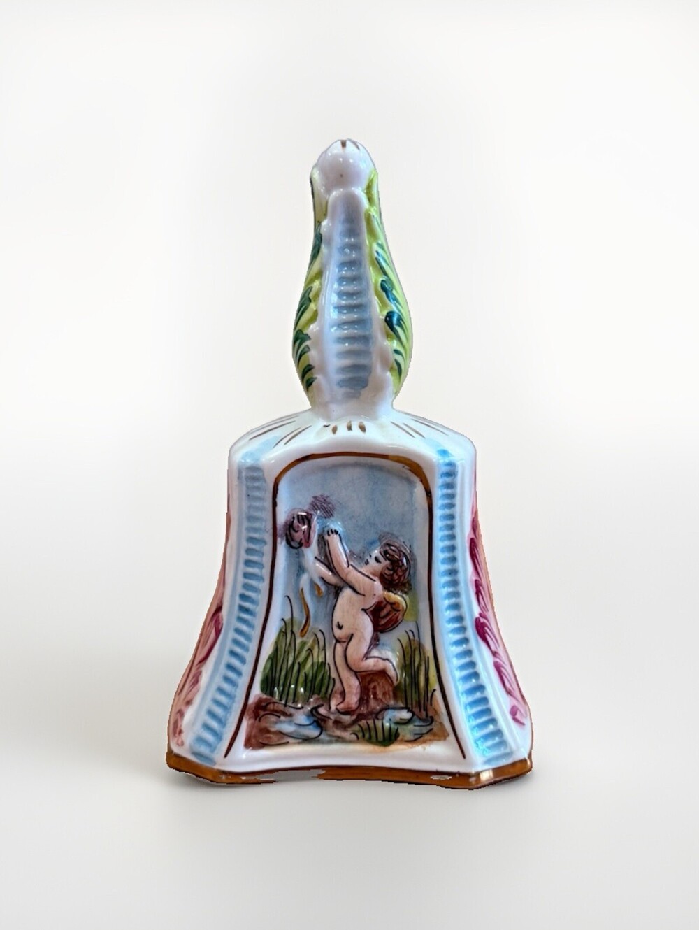 Vintage Collectible Capodimonte Style Italian Porcelain Bell HandPainted 5.75”
